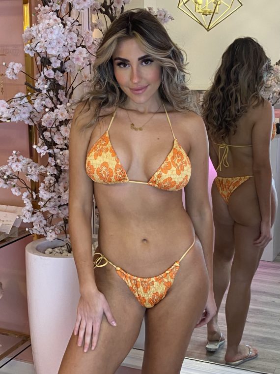 Ruche Bloem Bikini – Geel/Oranje