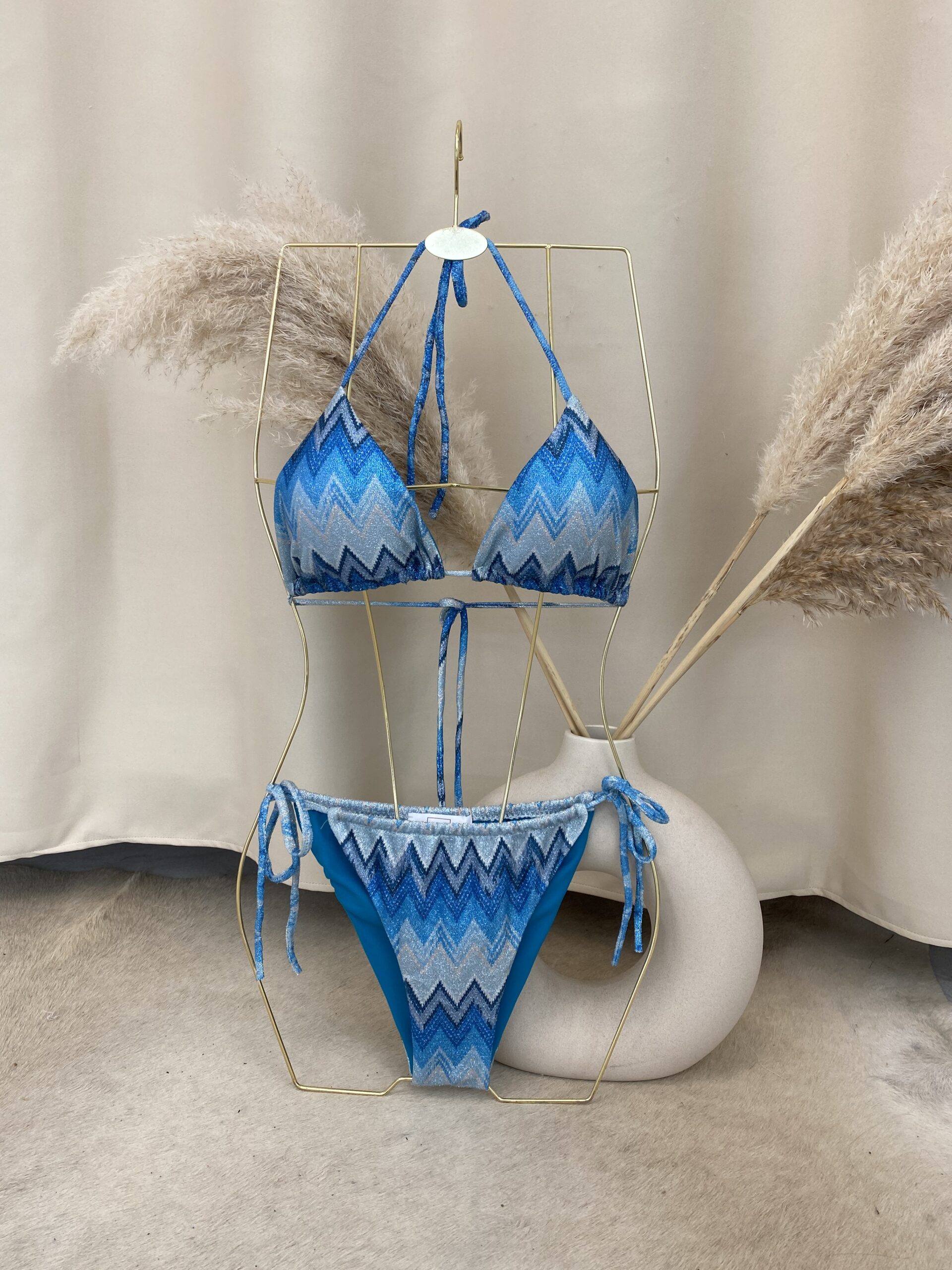 Lurex Glitter Zigzag Bikini - Blauw - Fashion Jewels