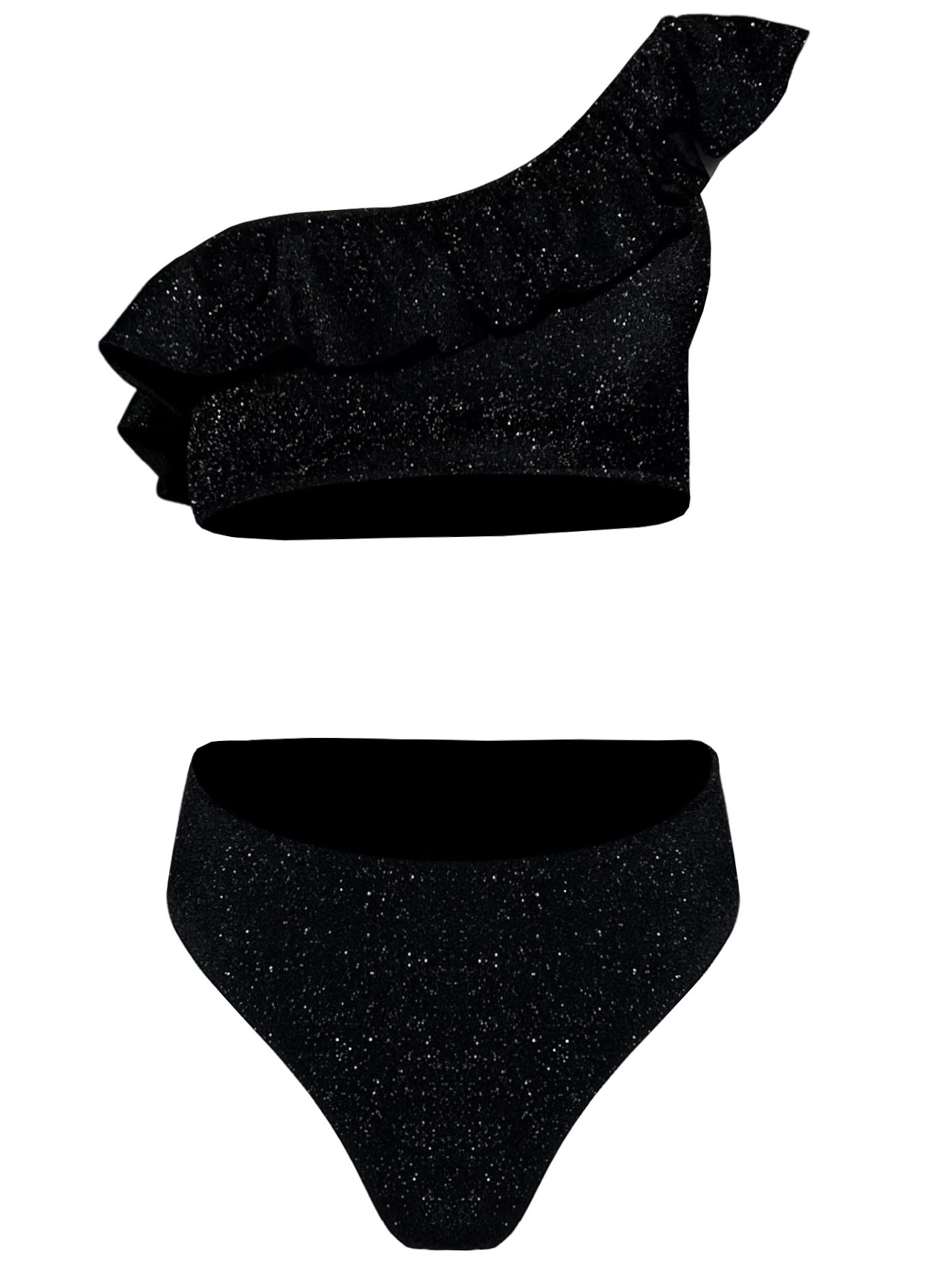 Lurex Glitter Ruffle Bikini – Zwart